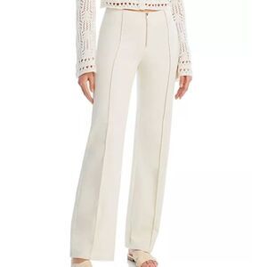 Aqua & Kristopher Brock Beige Pintucked Cotton Zip Wide Leg Pants Size Small